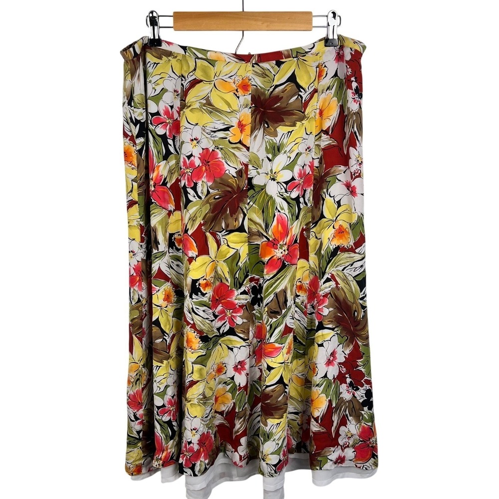 Talbots Woman Vintage 100% Pure Silk Floral Midi Skirt Size 16W Autumn Print